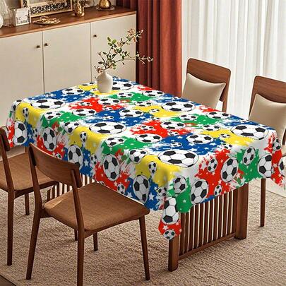 1pc Reusable & Washable Football Pattern Tablecloth, Suitable For Party, Kitchen, Outdoor Decoration