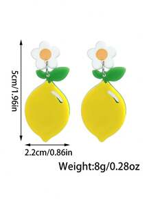 1对女士清新柠檬花亚克力吊坠耳环，Y2K可爱自然柠檬耳环，适合春季野餐、派对、日常休闲佩戴，时尚百搭饰品 - 彩色 - 查看 7