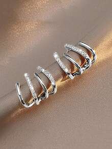 1 Đôi bông tai bạc 4 chấu hình cào, đính đá Zirconia siêu nhỏ, bông tai cô dâu lấp lánh thanh lịch, quà cưới, phụ kiện cho phù dâu, thích hợp cho lễ cưới tại nhà thờ/tiệc cưới/chụp ảnh cưới. - Nhiều màu - Xem 3