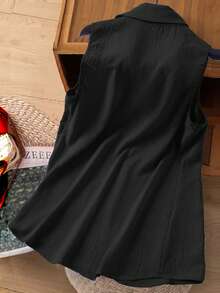 Casual Embroidered Top Shirt Black Summer - Black - View 2