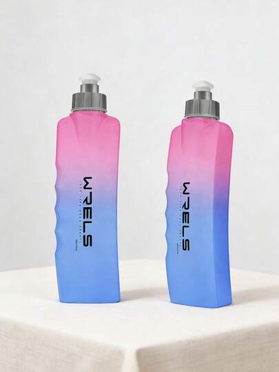  1pc WRELS Curved Gradient Hard Water Bottle, Leak-Proof, Lightweight, Silicone Material, Portable, Suitable For Running, Fitness, Cycling, Camping, Outdoor Sports And Bicycle Accessories