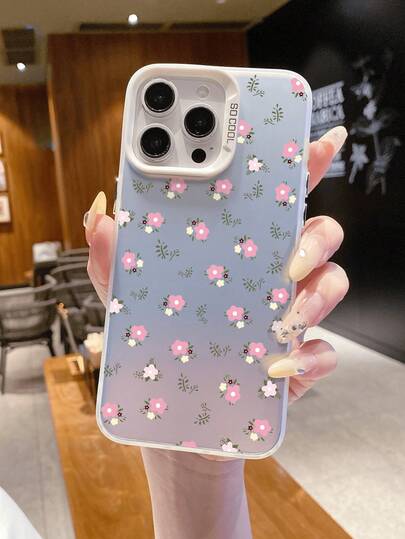 1个IMD三合一彩色银色磨砂防摔、防指纹、防刮手机壳，带花卉图案，超薄设计，兼容 17/17 Pro/17 Pro Max/17 Air/16/15/14/13/12/11等系列