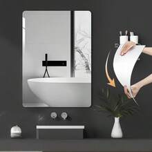 1pc Modern Frameless Acrylic Self-Adhesive Mirror, Size 11.81x19.7 Inches, 2mm Thick, No Power Needed, Plastic Wall Mounted Bathroom Vanity Mirror - Silver - View 7