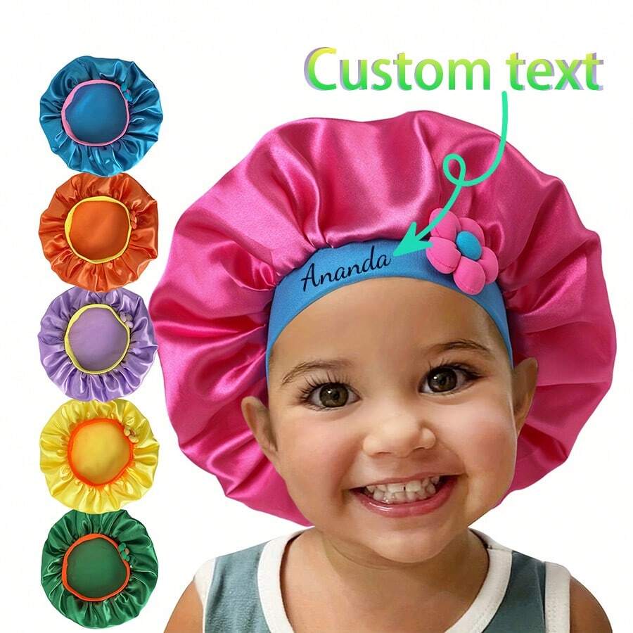 Customized Text Logo Oversized Elastic Satin Round Hat, Solid Color Wide Brim Ribbon Tie Sleeping Cap, Versatile Headscarf Hat, Retro French Style Wide Brim Ribbon Tie Sleeping Cap, Solid Color Satin Sleeping Cap Gift Box, Wide Brim Bow Tie Hat, Girl Hair Care Beauty Sleep Cap, Gift - Multicolor - View 1