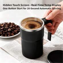 Self Stirring Mug, Stainless Steel Automatic Stirring Coffee Mug With Temperature Display, Rechargeable Travel Coffee Cup With Lid & Handle, For Coffee, Milk, And Other Beverages - Black - View 3