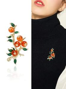 奢华珐琅柿子胸针 - 男女通用水果胸针，适合休闲派对佩戴，也可作为珠宝配饰或朋友礼物/徽章装饰 - 柿子 - 查看 4