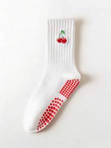 1/2/3 Pairs Women's Pilates Non-Slip Yoga Socks, Grip Socks With Traction, Neutral Hospital Socks, Ankle Support, Shock-Absorbing Sports Socks, Soft And Comfortable All-Season Grip Socks, Cute Embroidered Strawberry, Avocado, Cherry Patterns, White Socks - Multicolor - View 20