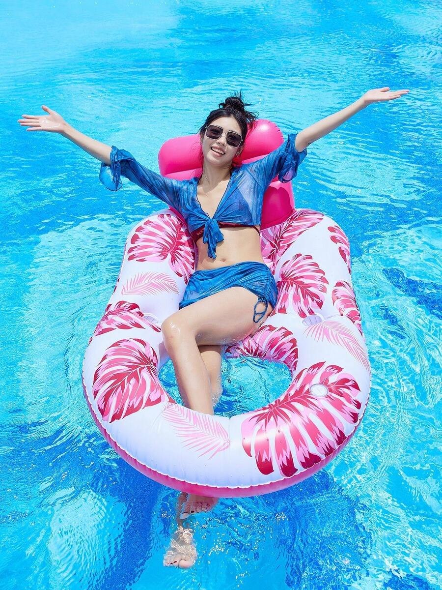 1个加厚成人充气枫叶漂浮床，多功能网状躺椅，带杯架的水上漂浮床，泳池派对，沙滩娱乐 - A - 查看 1