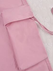 Y2K街头风工装裤，翻盖口袋，抽绳腰带，弹性阔腿，降落伞裤，休闲日常及旅行舒适轻便女裤，粉色春季款 - 粉色 - 查看 10