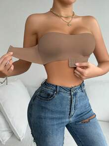 2 piezas Sujetador sin tirantes de unicolor con cierre delantero con tiras de silicona antideslizantes mejoradas, sujetador inalámbrico cómodo con copas delgadas, sujetador de elevación y recogida no tradicional para mujeres - Multicolor - Ver 4
