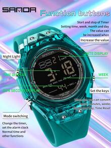 SANDA 6289 Men's Electronic Waterproof Watches Multi FunctionalSports LED Luminous Alarm Clock Men Timer DigitalWrist Watch - Blue - View 4