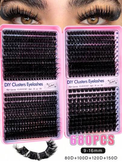 800/760/200pcs D-Curl Cluster False Eyelashes, High Capacity DIY Eyelash Extension Kit, Suitable For Beginners, Durable And Long-Lasting, Mixed Single Lash Styles, DIY Lash Clusters, Easy To Create Charming Eyes At Home, Makeup Essential, Large Capacity Lash Set, Suitable For Travel, Daily Wear, Wedding, Date, Party, Holiday, Also Great For Music Festival/Mother's Day/Christmas/Halloween Gift
