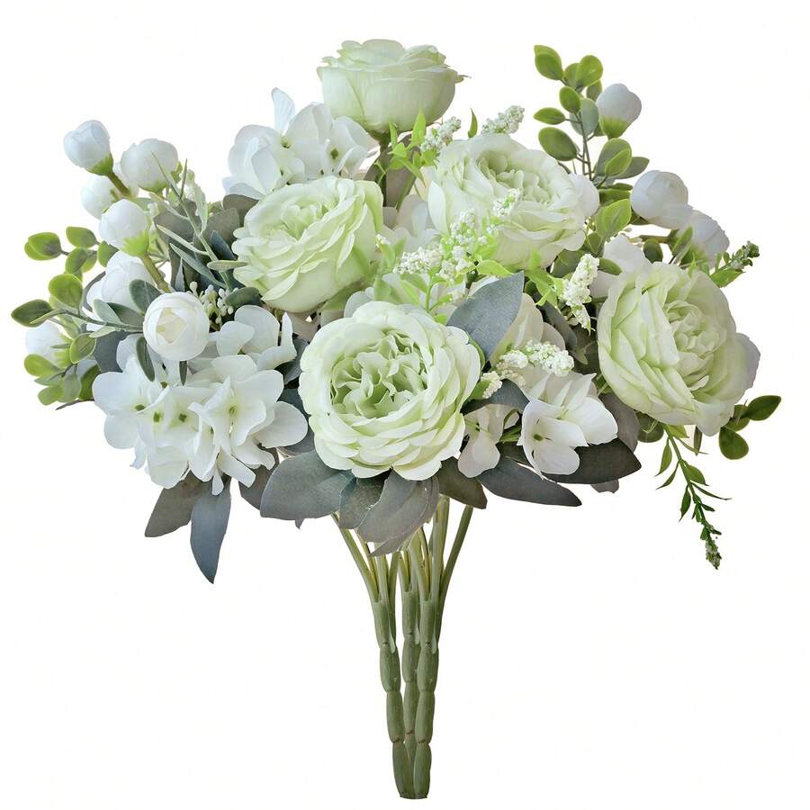 1/4 Bouquet de pivoines en soie artificielle et d'hortensias pour la décoration de mariage DIY, bouquet de mariée, fleur de poignet, corsage, fleur de tête, accessoires décoratifs, décoration de voiture de mariage, décoration d'arche de porte, maison, restaurant, chambre à coucher, décoration de vase, matériel de décoration de fête d'anniversaire, cadeaux de la Saint-Valentin et du Nouvel An, décoration de rama, cérémonie de remise des diplômes de rama, E-I-D - Vert - Voir 1