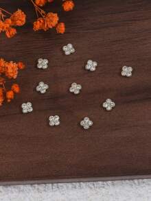 10 Peças Decorações de Unhas de Arte com Strass Dourado Estilo Y2K em Forma de Trevo, Design Minimalista Japonês, Joias de Unhas 3D Luxuosas Totalmente Pavimentadas com Trevo, Acessórios Fofos de Arte de Unhas, Suprimentos de Unhas - Dourado - Visão 3