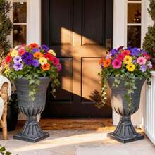 22" Timeless Urn Planters For Outdoor Plants Set Of 2 Plastic Large Flower Pot With Handmade Washed Black Finish Weather-Resistant For Porch Garden Patio Or Indoor Use - Country Square White-19" - View 2