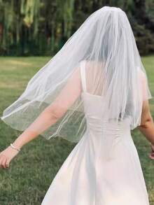 A Double Layered New Bridal Wedding Dress Headpiece High-End Simple French Concert Veil - White - View 3