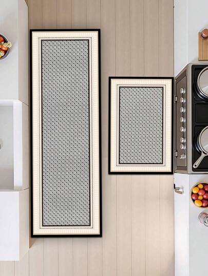 1 tấm thảm bếp bằng cao su mềm thấm nước, dày 3.5mm, thảm thấm hút tốt cho không gian lớn hoặc nhỏ, phù hợp với phong cách tối giản hiện đại, phong cách dệt cổ điển, thảm trang trí hình chữ nhật với họa tiết dệt chéo, các đường giao nhau và sọc dọc chấm bi, có thể cắt tỉa cho vừa với nhà bếp, chất liệu vải bề mặt.