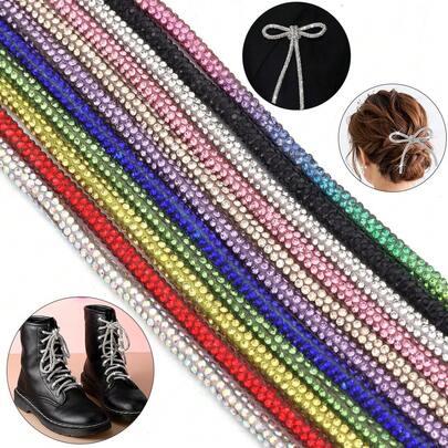 5 Yards/Roll 4mm Rhinestone Tube Cord, Elegant Rhinestone Adhesive Hollow Rope For Shoelaces, Hair Accessories, Boxes & Bags Decoration, 6 Rows Rhinestone Tube