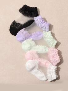 5 pares de calcetines cortos con volantes de encaje para bebé, calcetines suaves y transpirables con volantes de encaje para princesa infantil - Multicolor - Ver 3