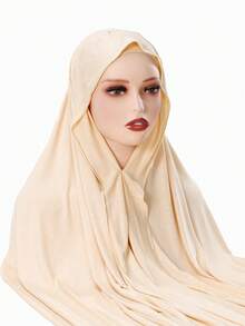 1pc Women's Solid Color 2-In-1 Instant Jersey Hijab With Wide Brim, Headscarf, Slip-Resistant, Soft & Skin-Friendly, Suitable For Daily Abaya Matching, Outdoor Activities, Praying And Worship,Beach,Holiday - Multicolor - View 4
