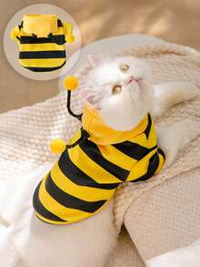 1件条纹蜜蜂图案宠物卫衣，小型宠物秋冬保暖卫衣，可爱蜜蜂设计，小型犬户外宠物服装，猫咪服装，情人节礼物 - 彩色 - 查看 1