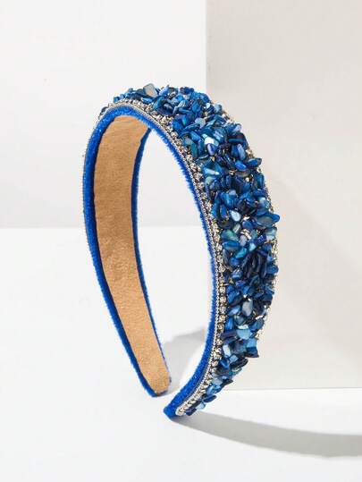 1pc סרט ראש קטיפה בצבע אחיד בסגנון בארוק רטרו, מינימליסטי אופנה צבעונית עם ריינסטון מבריק, קישוט מסיבה אלגנטי, קליפס לשיער תואם לתלבושת קיץ לנשים רב-תכליתיות