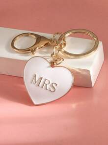 1pc Minimalist Personalized Alloy Black & White Heart Keychain, Couple Couples's Gift, Mr Mrs Heart Bag Charm - Multicolor - View 5
