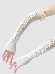 Millennium Y2K Japanese Style Double-Layer Satin Lolita Sheer Sun Protection Arm Sleeves - Multicolor - View 4