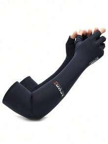 1 Pair Unisex Anti-Cooling Arm Sleeves With Half Finger Gloves, Summer Sunscreen Sweat Absorbing Arm Guards With Non-Slip, Sleeves Men And Women, Outdoor Sports, Cycling, Driving, Feeling Half Finger Screen Sleeves, Resistant Arm Gloves, Long Arm Sleeves - 灰色 - 查看 8