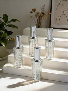 12/4/1pc 3-Color Vintage Engraved Glass Perfume Refillable Spray Bottle Set, Elegant Retro Style With Floral Pattern, Octagonal Shape & Metallic Cap, Portable Lightweight Design, Travel Essential Cosmetic Tool - View 2