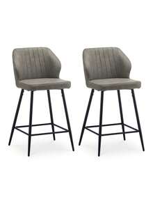 CLIPOP Bar Stools Set Of 2, PU Leather With Metal Legs And Footrest Upholstered Kitchen Stool With Backs And Arms For Home Breakfast Counter - Light Grey - View 12