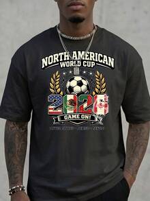 FIFA 2026 North American World Cup Men's Plus - Size T - Shirt With USA, Mexico, Canada Flags & Soccer Ball Print, 100% Cotton Breathable Comfortable Essential For Cheering On Your Team - 黑色 - 查看 6