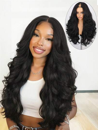 Women's V-Shaped Partial Wavy Synthetic Hair Wig, Curly U-Shaped Half Wig, Heat Resistant Clip-On Half Wig
