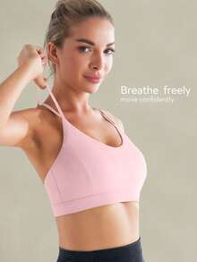 Tender Angel Sujetador deportivo para mujer con almohadillas extraíbles, diseño minimalista de espalda de tirantes para yoga, correr, fitness color rosa primaveral - Rosa - Ver 2