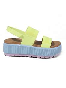 Elegant Platform Sandals For Women Round Toe Hook And Loop Strap Slip On Slides Strapy Flip Flops Wedge Sandals Casual Womens Slippers Party Vacation Walking Beach Indoor Outdoor Spring Mother Gifts Summer Sandals For Women Greenmulti Sandals - 綠多 - 查看 7