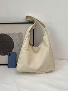 Bolso de hombro casual de gran capacidad y unicolor para mujer - Blanco - Ver 3