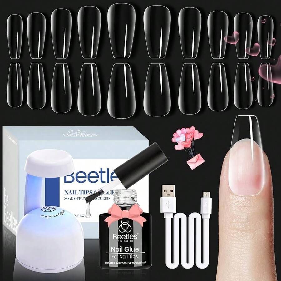 Beetles Gel Nail Kit Short Almond Gift Spree Easy DIY Extension Set Gift For Women - Coffin Medium 500pcs (Clear Kit) - 查看 1