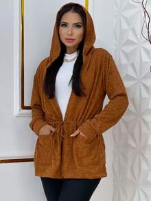 Women's Cardigan, Winter Coat - 駝色 - 查看 3
