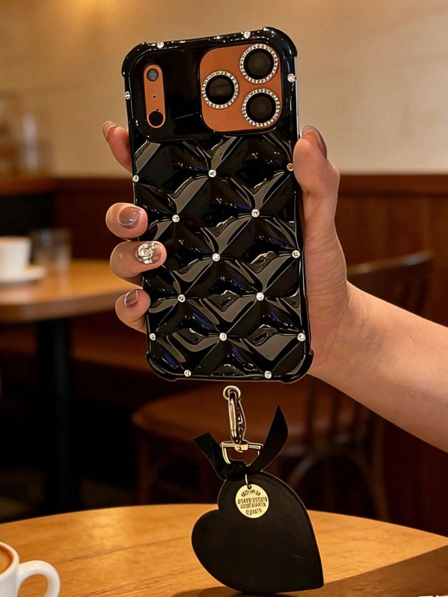 Y2K闪亮钻石心形吊坠手机壳，兼容 17/16/15/14/13/16e，柔软TPU材质，防震，手工制作，保护套