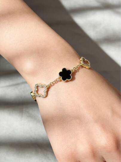 1 pieza Pulsera de flor hueca elegante y lujosa, con circonita micro-incrustada, opción de regalo versátil