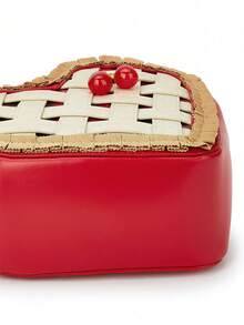 Cute Red Heart Cherry Fruit Pie Design Women Wallet And Handbag, Novel Crossbody Bag, Fashion Shoulder Bag, Party Clutch, Casual Small Tote Bag, Cute Handbag, Party Clutch, Shoulder Bag, Red Plaid Woven Design Adjustable Strap - Red - View 8