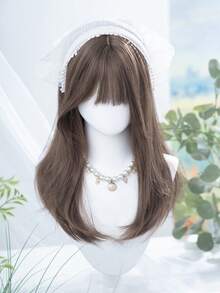 alicegarden 这款22英寸长的合成假发，拥有自然直发造型，迷人的棕色。它采用刘海设计，并使用耐热纤维制成，确保经久耐用。这款假发非常适合日常佩戴，能够打造自然逼真的效果。（不含配饰） - 棕色 - 查看 5