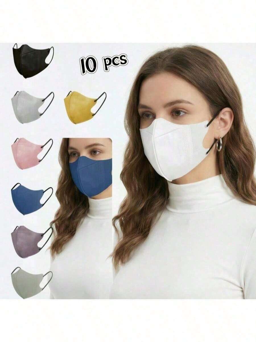 10pcs Plus Size Solid Color 3D Stereoscopic Adult Disposable Dustproof Non-Woven Mask - 3D - View 1