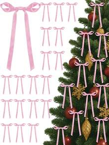 5pcs/10pcs/24pcs Pink Satin Ribbon Bow Cake Decorations, Baby Shower Party Decor, Home Decor Accessories, Minimalist Bow Decor, Suitable For Home Decor, Wedding, Candlelight Dinner, Holiday Gifts, Baking Desserts, Graduation Cakes, DIY Crafts And Hair Accessories - Pink - View 9