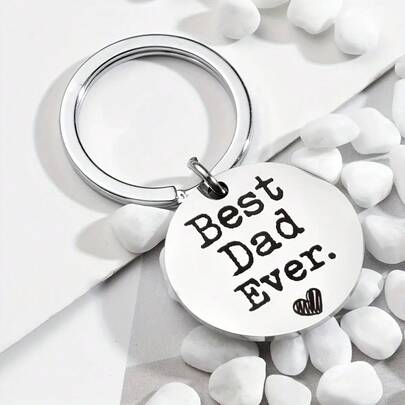 Minimalist Ins-Style Engraved "Best Dad" Round Pendant, Thanksgiving/Birthday/Father's Day Gift, Stainless Steel Keychain With Engraved Text