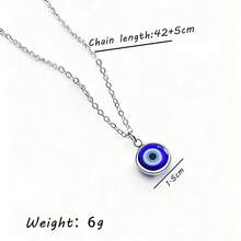 Blue Eye Glass Pendant Necklace, Minimalist Devil's Eye Necklace For Women - Multicolor - View 2
