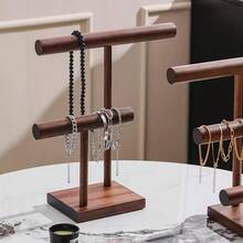 1pc Retro Walnut Wood Single/Double Layer Jewelry Stand, Necklace Bracelet Pendant Display Rack, Dresser Organizer, Gift & Store Display - T-shaped Walnut Wood Bracelet Holder - View 11