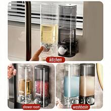 1个酒店风格浴室皂液器 | 大容量透明可重复灌装瓶 | 免钻孔壁挂式支架 | 防漏按压瓶 | 浴室台面收纳架 - A - 查看 6