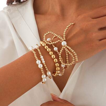 Bộ 5 vòng tay đính hạt nhiều lớp kiểu Boho thắt nơ, trang sức thời trang dành cho nữ, thích hợp làm quà tặng, đi nghỉ mát, ngày Valentine - Phụ kiện cho mọi mùa.