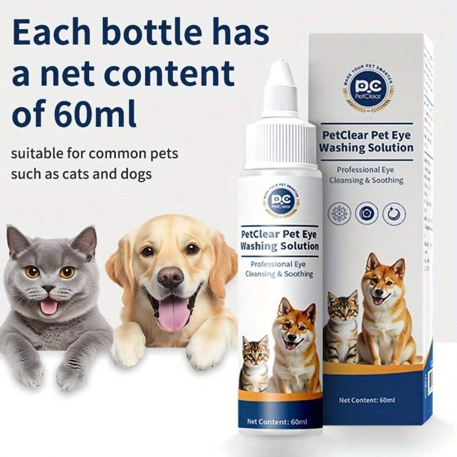 PC Petclear PETCLEAR宠物洗眼液 | 专业眼部护理液，温和去除眼部分泌物和灰尘，适用于猫狗，60毫升便携装